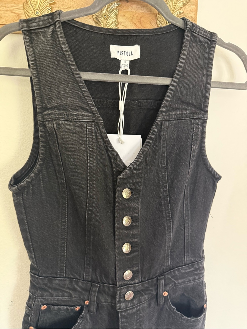 NWT Pistola Aria Denim Jumpsuit Mulholland Black Wide Leg Sz S - Picture 5 of 13